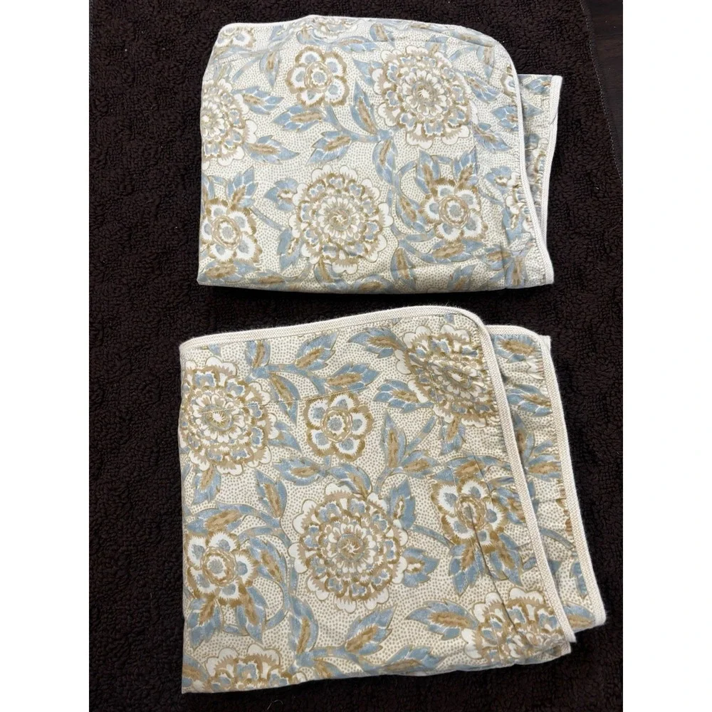 Chaps Ralph Lauren Shams KING Floral‎ Blue Taupe Gold Reversible PAIR Vintage